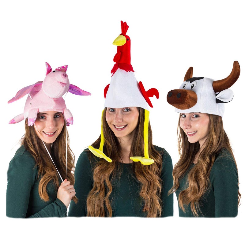 Tigerdoe Farm Animal Moving Ear Hat - 3 Pack - Party Dress Up Hats for Kids - Image 1